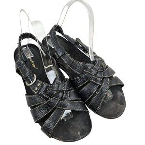 Bare Traps Sandals Raylyn Womens Size 7 Black Leather Slingback Stappy Comfort